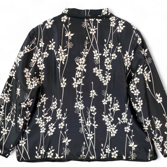 SILKLAND Jacket Womens Size 2X Black White Silk Floral Lined Classic Full Zip - Picture 2 of 9
